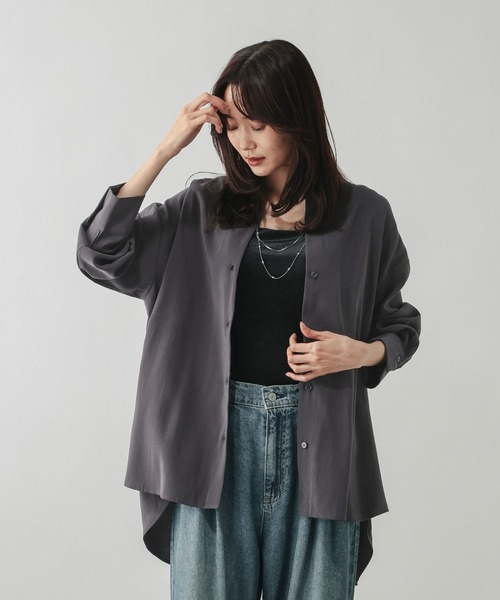 GLOBAL WORK(グローバルワーク)の「フィブリルシャツ長袖/1048955(シャツ/ブラウス・レディース・カーキ/グレー系その他・MEDIUM/LARGE)」の2枚目の写真