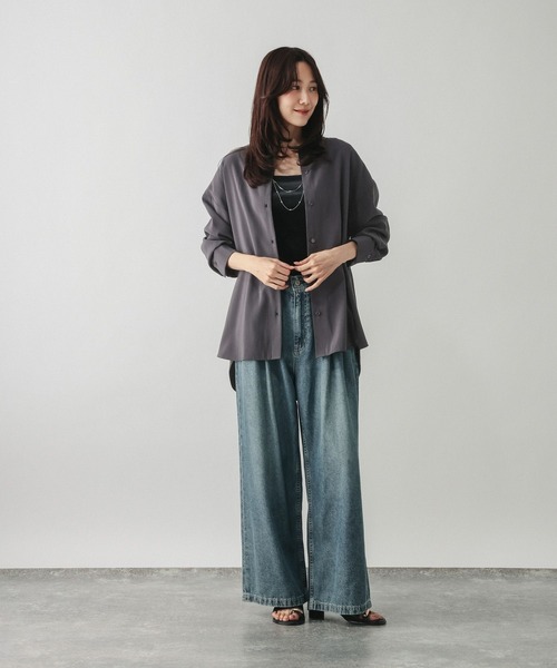 GLOBAL WORK(グローバルワーク)の「フィブリルシャツ長袖/1048955(シャツ/ブラウス・レディース・カーキ/グレー系その他・MEDIUM/LARGE)」の3枚目の写真