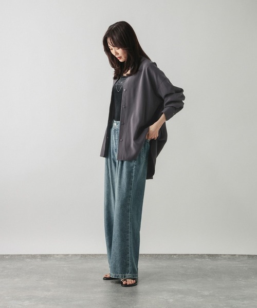 GLOBAL WORK(グローバルワーク)の「フィブリルシャツ長袖/1048955(シャツ/ブラウス・レディース・カーキ/グレー系その他・MEDIUM/LARGE)」の4枚目の写真