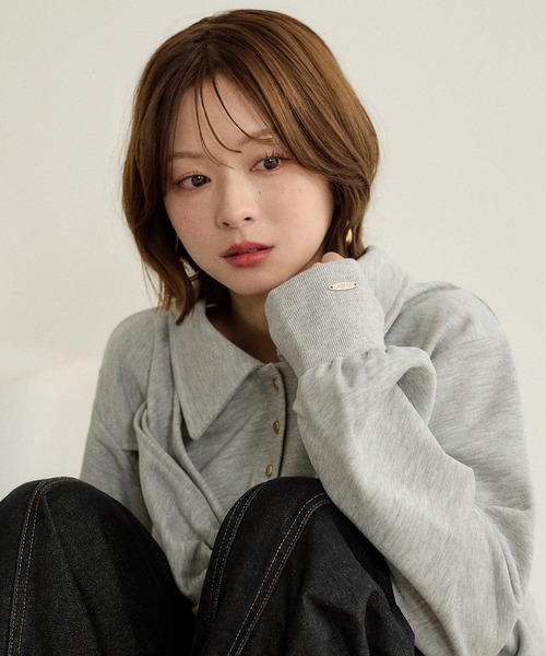 mideal(マイディール)の「ribbon design glitter polo sweat / リボンデザイングリッターポロスウェット(スウェット・レディース・ブラック/ボルドー/グレー・FREE)」の13枚目の写真