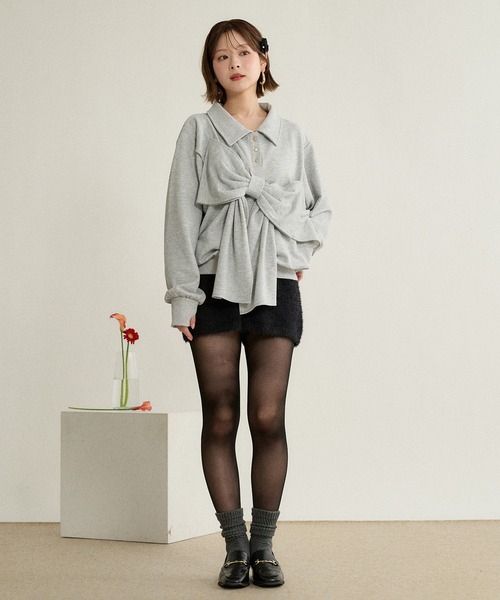mideal(マイディール)の「ribbon design glitter polo sweat / リボンデザイングリッターポロスウェット(スウェット・レディース・ブラック/ボルドー/グレー・FREE)」の10枚目の写真