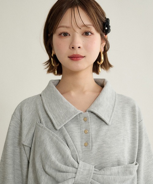 mideal(マイディール)の「ribbon design glitter polo sweat / リボンデザイングリッターポロスウェット(スウェット・レディース・ブラック/ボルドー/グレー・FREE)」の16枚目の写真