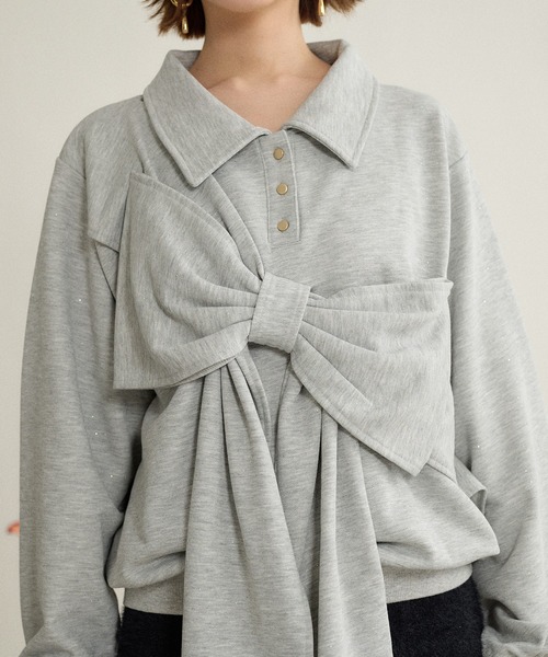 mideal(マイディール)の「ribbon design glitter polo sweat / リボンデザイングリッターポロスウェット(スウェット・レディース・ブラック/ボルドー/グレー・FREE)」の17枚目の写真