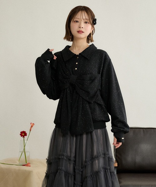 mideal(マイディール)の「ribbon design glitter polo sweat / リボンデザイングリッターポロスウェット(スウェット・レディース・ブラック/ボルドー/グレー・FREE)」の19枚目の写真