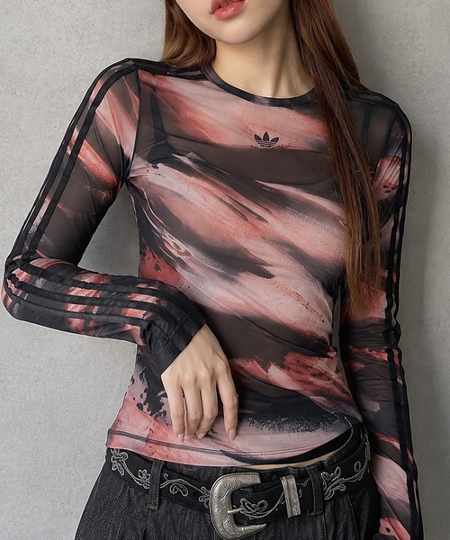 adidas(アディダス)の「【adidas/アディダス】長袖シアーカットソー/メッシュカットソー/タイダイ(Tシャツ/カットソー・レディース・オレンジ/オリーブ・M)」の3枚目の写真