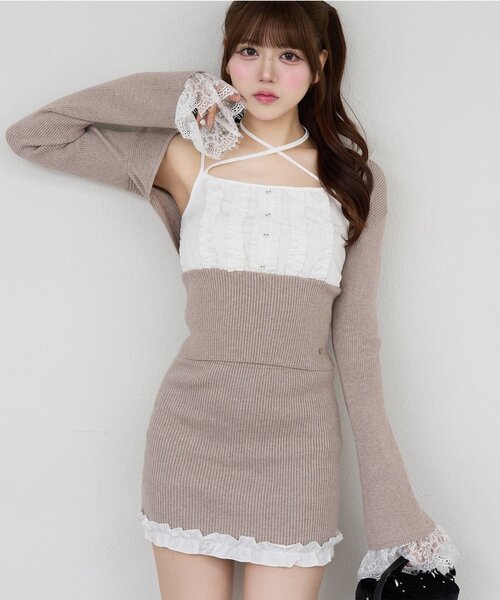 Belle Charme(ベルシャルム)の「【Belle Charme】Frill RibKnit Set up(ワンピース・レディース・ベージュ/ブラック/トップグレー・FREE)」の3枚目の写真
