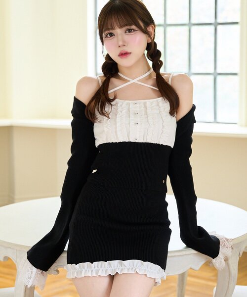 Belle Charme(ベルシャルム)の「【Belle Charme】Frill RibKnit Set up(ワンピース・レディース・ベージュ/ブラック/トップグレー・FREE)」の5枚目の写真