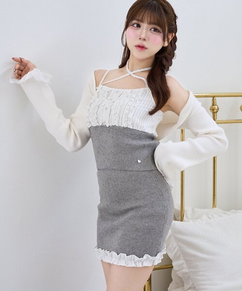 Belle Charme(ベルシャルム)の「【Belle Charme】Frill RibKnit Set up(ワンピース・レディース・ベージュ/ブラック/トップグレー・FREE)」の20枚目の写真