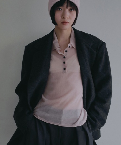 anuke(アンヌーク)の「Sheer Polo Knit(ニット/セーター・レディース・ピンク/ブラック・FREE)」の4枚目の写真