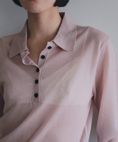 anuke(アンヌーク)の「Sheer Polo Knit(ニット/セーター・レディース・ピンク/ブラック・FREE)」の5枚目の写真