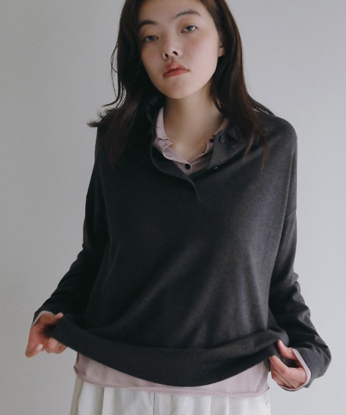 anuke(アンヌーク)の「Sheer Polo Knit(ニット/セーター・レディース・ピンク/ブラック・FREE)」の8枚目の写真