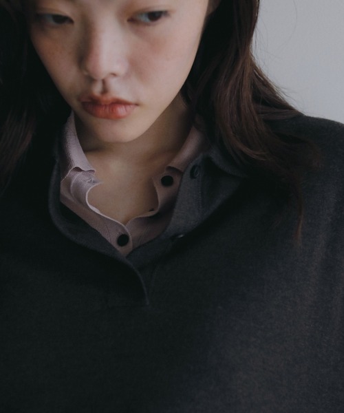 anuke(アンヌーク)の「Sheer Polo Knit(ニット/セーター・レディース・ピンク/ブラック・FREE)」の9枚目の写真