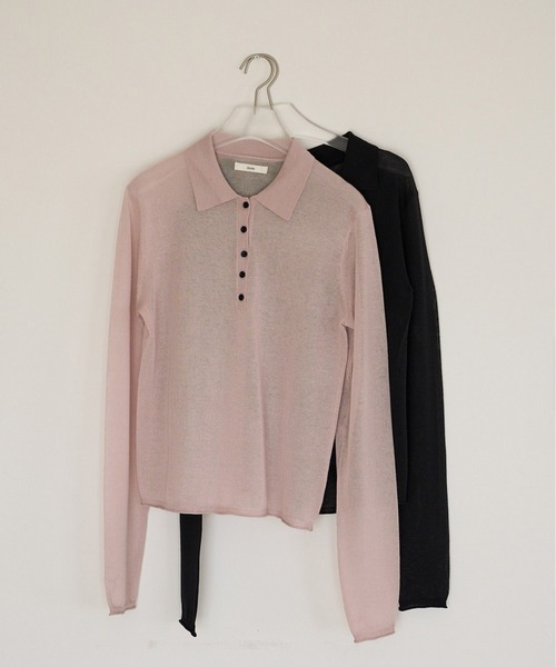 anuke(アンヌーク)の「Sheer Polo Knit(ニット/セーター・レディース・ピンク/ブラック・FREE)」の10枚目の写真
