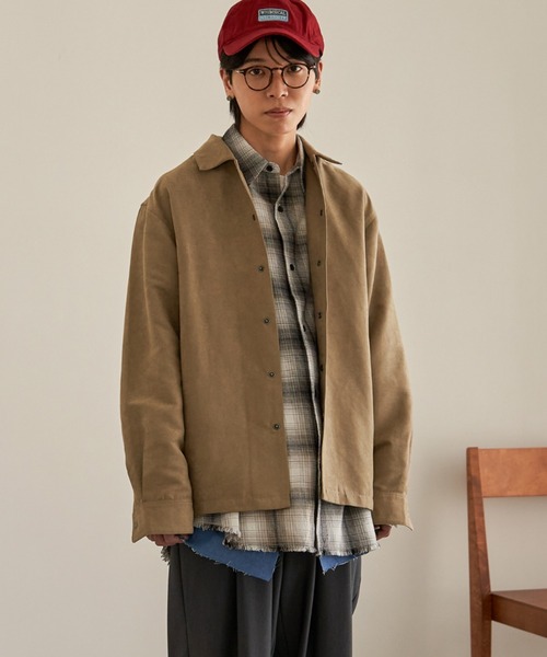 ikka(イッカ)の「フェイクスウェードシャウター【MonoMax × 小泉孝太郎】【親子コーデ】(シャツ/ブラウス・メンズ・グレー/ベージュ/ネイビー/グレー系その他・XL/L/M/S)」の8枚目の写真