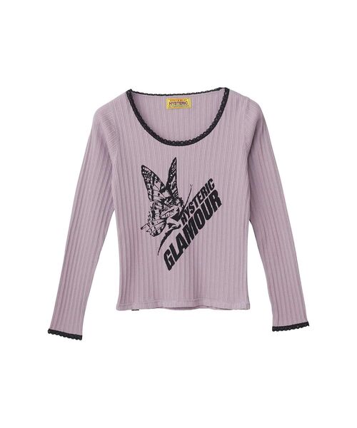 HYSTERIC GLAMOUR(ヒステリックグラマー)の「BUTTERFLY GIRL チビTシャツ(Tシャツ/カットソー・レディース・ブルー/パープル/ブラック・FREE)」の1枚目の写真