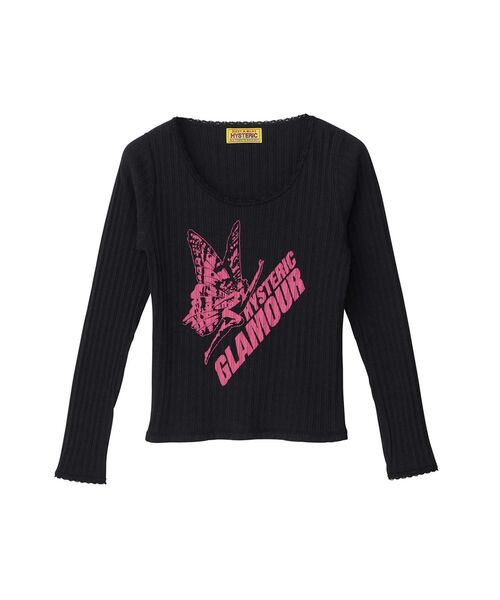 HYSTERIC GLAMOUR(ヒステリックグラマー)の「BUTTERFLY GIRL チビTシャツ(Tシャツ/カットソー・レディース・ブルー/パープル/ブラック・FREE)」の2枚目の写真