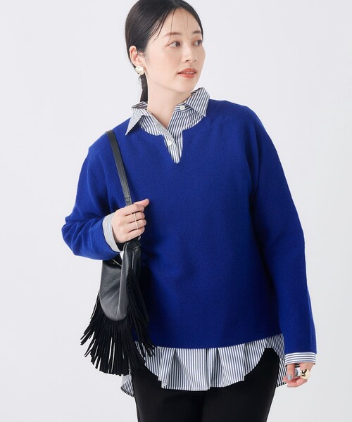 NOLLEY’S(ノーリーズ)の「ウォッシャブルカールカールキーネックプルオーバー(ニット/セーター・レディース・ピンク/オフホワイト/ネイビー/ロイヤルブルー・FREE)」の3枚目の写真