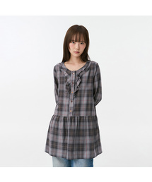 VINTAGE RUFFLE DRESS, GRAY CHECK