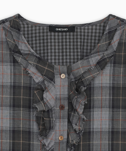 OHESHIO（オヘシオ）の「VINTAGE RUFFLE DRESS, GRAY CHECK（ワンピース・レディース・その他・FREE）」の4枚目の写真