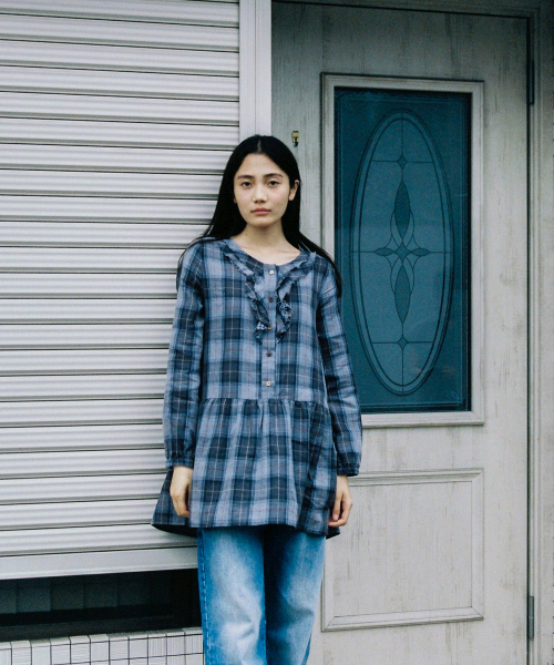 OHESHIO（オヘシオ）の「VINTAGE RUFFLE DRESS, GRAY CHECK（ワンピース・レディース・その他・FREE）」の7枚目の写真