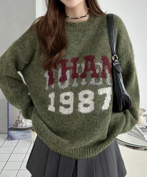 Ada.(エイダ)の「カレッジロゴ モヘアライク クルーネック オーバーサイズ ニット(ニット/セーター・レディース・グレー/グリーン/アイボリー・FREE)」の11枚目の写真