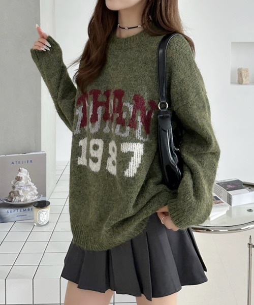 Ada.(エイダ)の「カレッジロゴ モヘアライク クルーネック オーバーサイズ ニット(ニット/セーター・レディース・グレー/グリーン/アイボリー・FREE)」の12枚目の写真