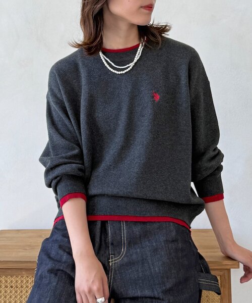 U.S. POLO ASSN.(ユーエスポロアッスン)の「フェイクレイヤードスウェットライクニット(ニット/セーター・レディース・アイボリー/グレー/チャコールグレー/ブラウン/レッド系その他・FREE)」の3枚目の写真