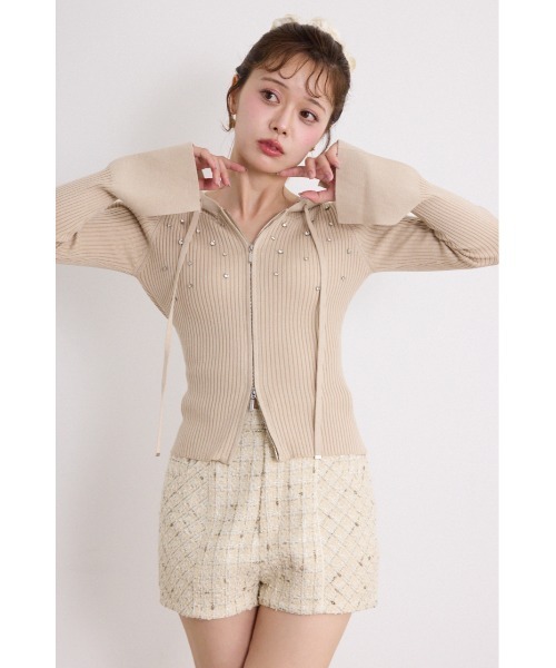 rienda(リエンダ)の「ビジューニットパーカートップス 秋服(ニット/セーター・レディース・グレー/ブラック/ベージュ・FREE)」の3枚目の写真