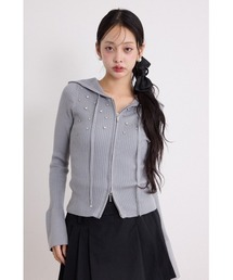 ビジューニットパーカートップス 秋服