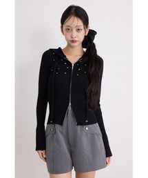 ビジューニットパーカートップス 秋服