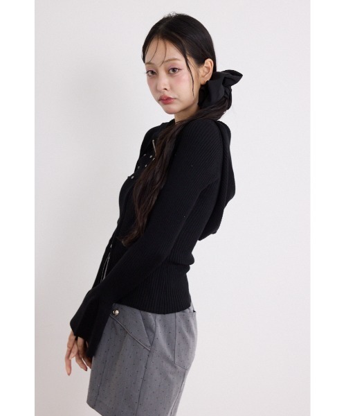 rienda(リエンダ)の「ビジューニットパーカートップス 秋服(ニット/セーター・レディース・グレー/ブラック/ベージュ・FREE)」の4枚目の写真