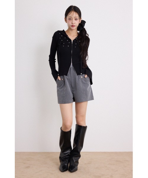 rienda(リエンダ)の「ビジューニットパーカートップス 秋服(ニット/セーター・レディース・グレー/ブラック/ベージュ・FREE)」の6枚目の写真