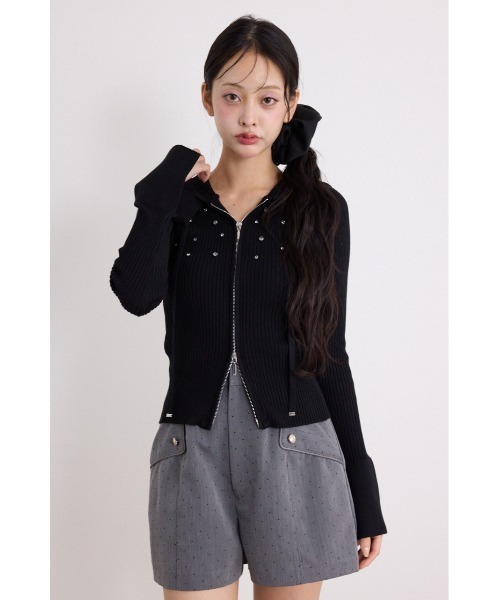 rienda(リエンダ)の「ビジューニットパーカートップス 秋服(ニット/セーター・レディース・グレー/ブラック/ベージュ・FREE)」の9枚目の写真
