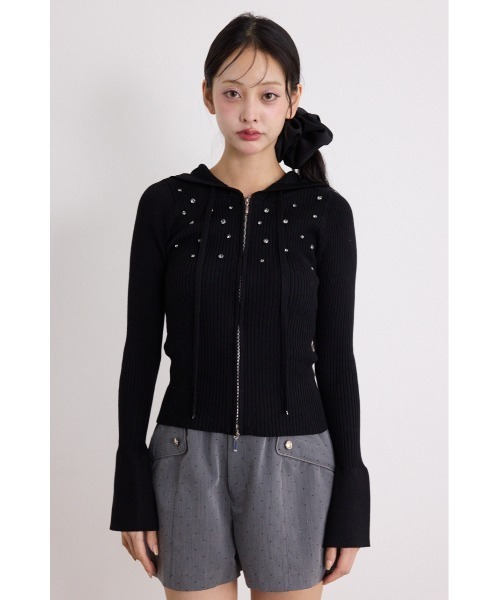 rienda(リエンダ)の「ビジューニットパーカートップス 秋服(ニット/セーター・レディース・グレー/ブラック/ベージュ・FREE)」の10枚目の写真