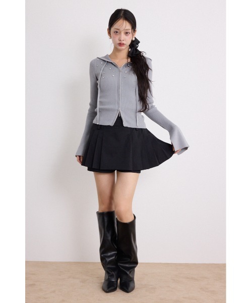 rienda(リエンダ)の「ビジューニットパーカートップス 秋服(ニット/セーター・レディース・グレー/ブラック/ベージュ・FREE)」の12枚目の写真