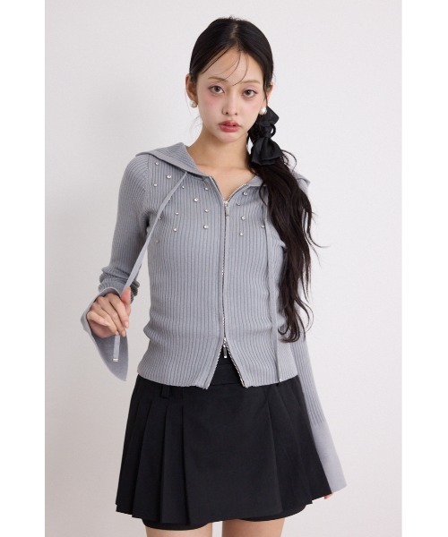 rienda(リエンダ)の「ビジューニットパーカートップス 秋服(ニット/セーター・レディース・グレー/ブラック/ベージュ・FREE)」の15枚目の写真