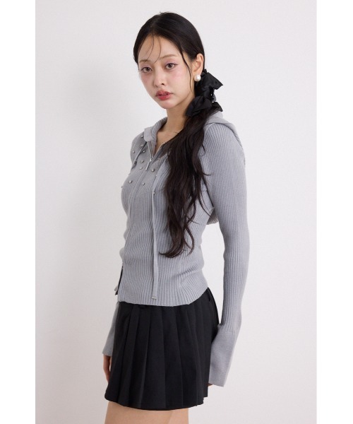 rienda(リエンダ)の「ビジューニットパーカートップス 秋服(ニット/セーター・レディース・グレー/ブラック/ベージュ・FREE)」の16枚目の写真