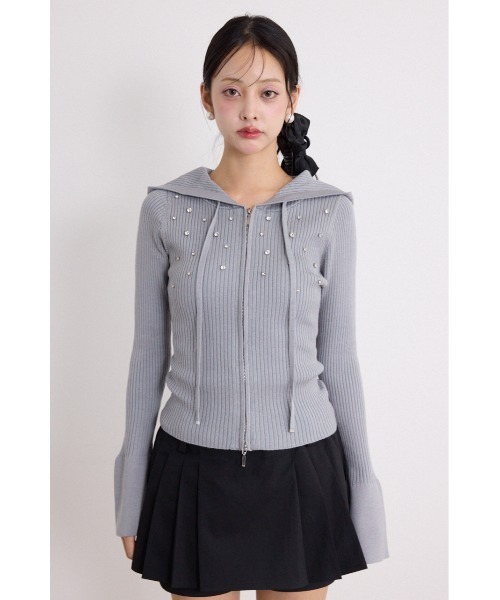 rienda(リエンダ)の「ビジューニットパーカートップス 秋服(ニット/セーター・レディース・グレー/ブラック/ベージュ・FREE)」の18枚目の写真