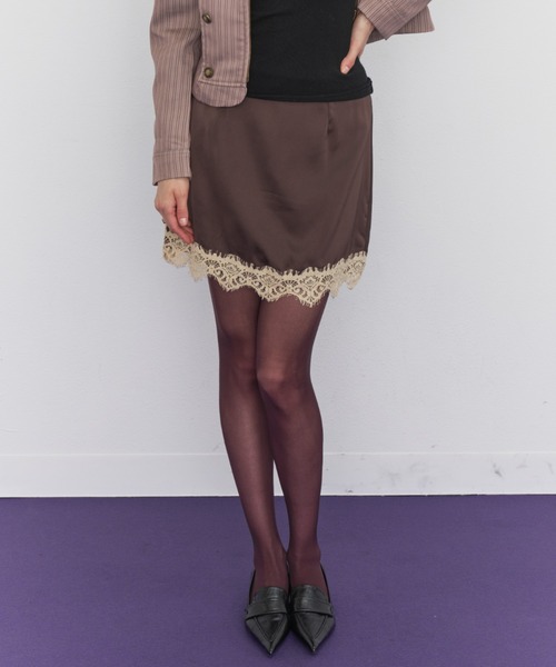 Rohwel(ローウェル)の「Satin Lace Mini Skirt / サテンレースミニスカート(スカート・レディース・その他1/ブラウン/ブラック・FREE)」の5枚目の写真