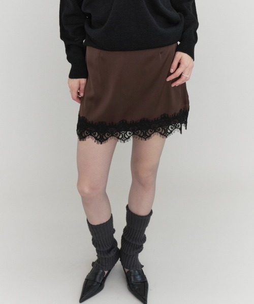 Rohwel(ローウェル)の「Satin Lace Mini Skirt / サテンレースミニスカート(スカート・レディース・その他1/ブラウン/ブラック・FREE)」の17枚目の写真
