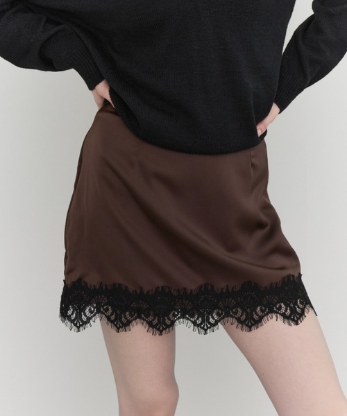 Rohwel(ローウェル)の「Satin Lace Mini Skirt / サテンレースミニスカート(スカート・レディース・その他1/ブラウン/ブラック・FREE)」の21枚目の写真