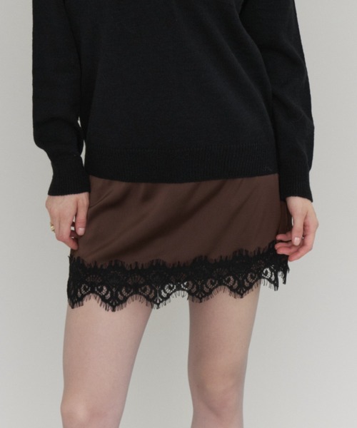 Rohwel(ローウェル)の「Satin Lace Mini Skirt / サテンレースミニスカート(スカート・レディース・その他1/ブラウン/ブラック・FREE)」の22枚目の写真
