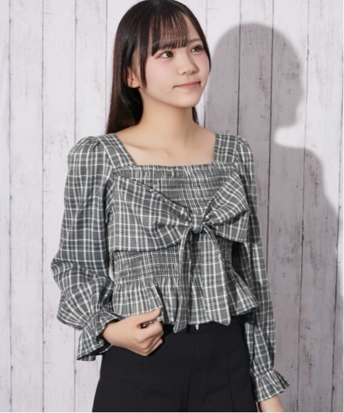 GORGE(ゴージ)の「ツイルチェック シャーリングリボンブラウス|全4色(シャツ/ブラウス・レディース・ブラウン/ボルドー/グレー/ブラック・F)」の16枚目の写真