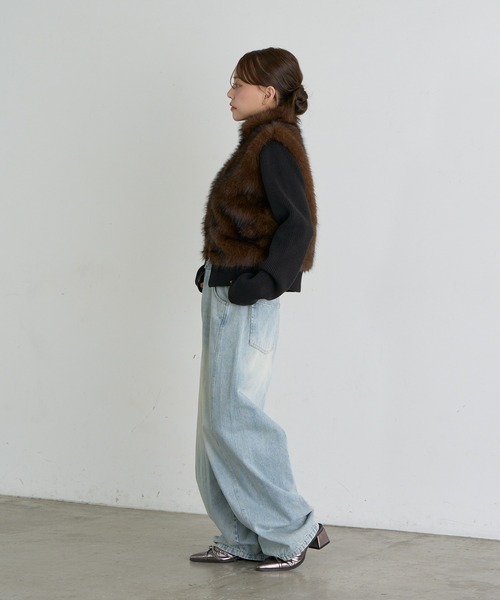 RAY CASSIN(レイカズン)の「【S / Mサイズ展開】ダブルウエストバレルデニムパンツ(デニムパンツ・レディース・ネイビー/ブルー/ブラウン・S/M)」の8枚目の写真