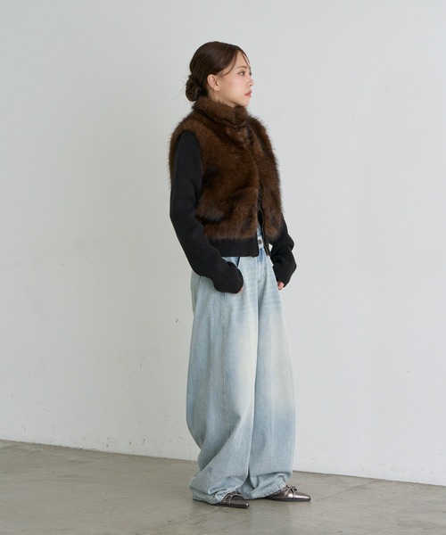 RAY CASSIN(レイカズン)の「【S / Mサイズ展開】ダブルウエストバレルデニムパンツ(デニムパンツ・レディース・ネイビー/ブルー/ブラウン・S/M)」の9枚目の写真