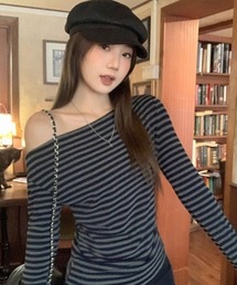 'striped one-shoulder
