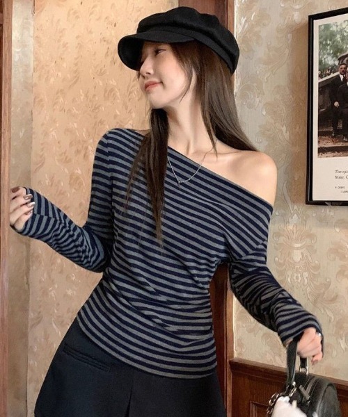 Vipoa(ヴィポア)の「'striped one-shoulder(Tシャツ/カットソー・レディース・グレー・FREE)」の7枚目の写真