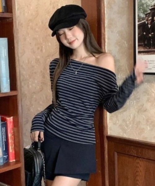Vipoa(ヴィポア)の「'striped one-shoulder(Tシャツ/カットソー・レディース・グレー・FREE)」の8枚目の写真