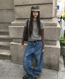 Layered Border T-shirt(BROWN)