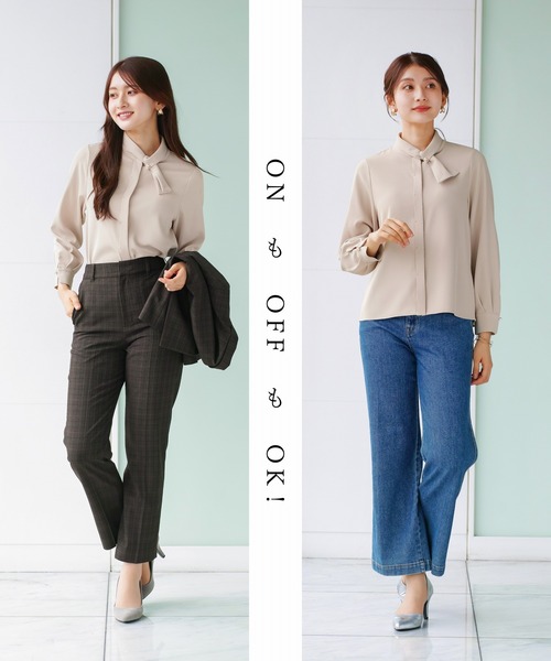WHITE JOOLA（ホワイトジョーラ）の「【 通勤・セレモニー 】 アシメカラーボウタイブラウス（シャツ/ブラウス・レディース・サックスブルー/ホワイト/ベージュ・S/L/M）」の14枚目の写真